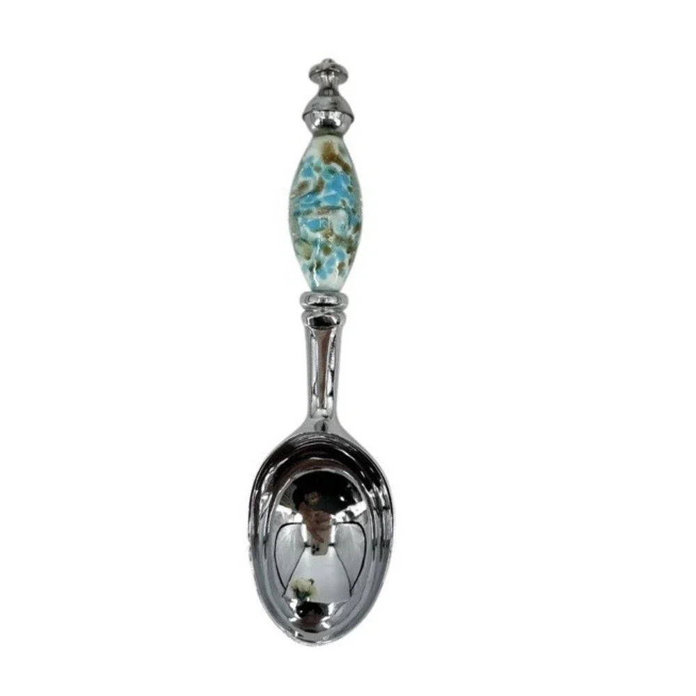 Stunning Murano Style Art Glass Ice Cream Scoop Silver Teal NEW With Box